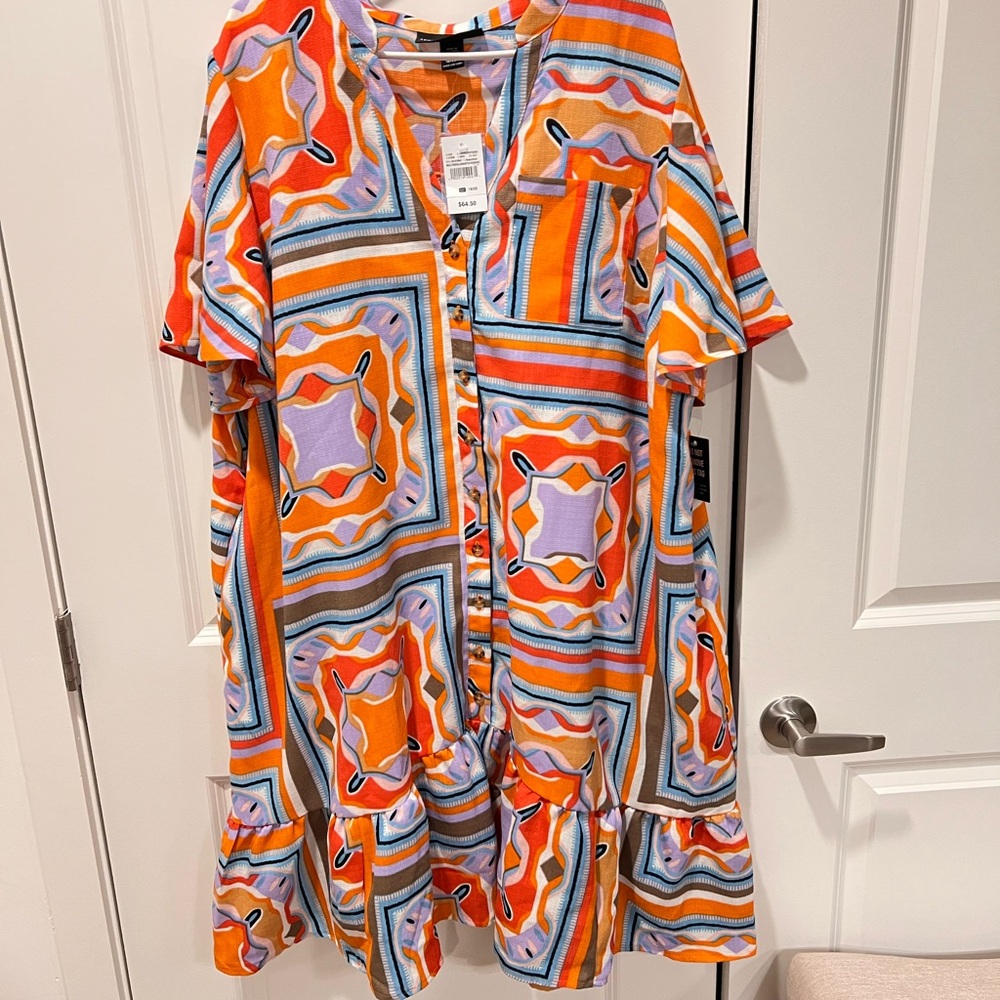 NWT Ashley Stewart Vibrant Geometric Patterned Dress